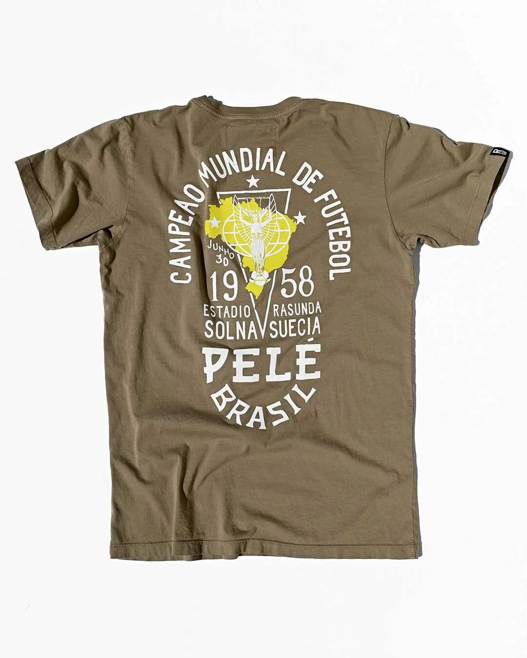 Pelé 1958 Brasil Olive Tee - Image 7